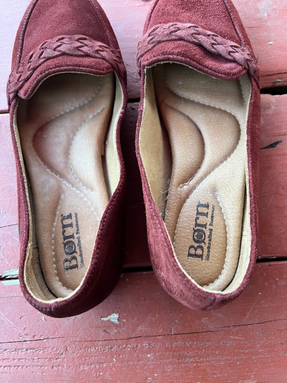 Born Burgundy Suede Braided Loafer Flats Comfort Slip On Shoes Size 8.5 - Picture 3 of 8